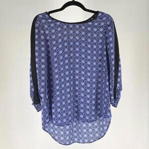 Chic Blue Printed Blouse with Black Accents